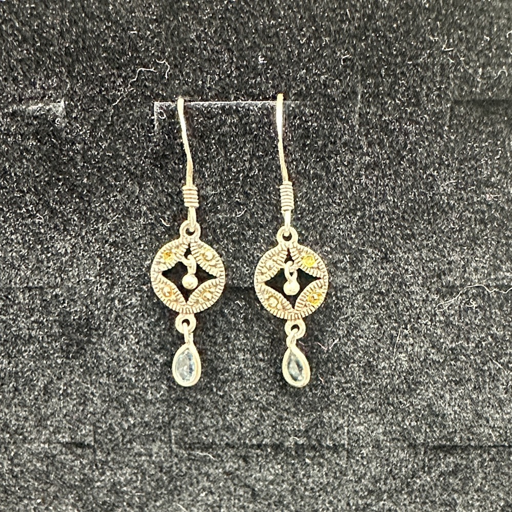 Elegant Silver .925 Drop Earrings with Aquamarine Teardrop Accent